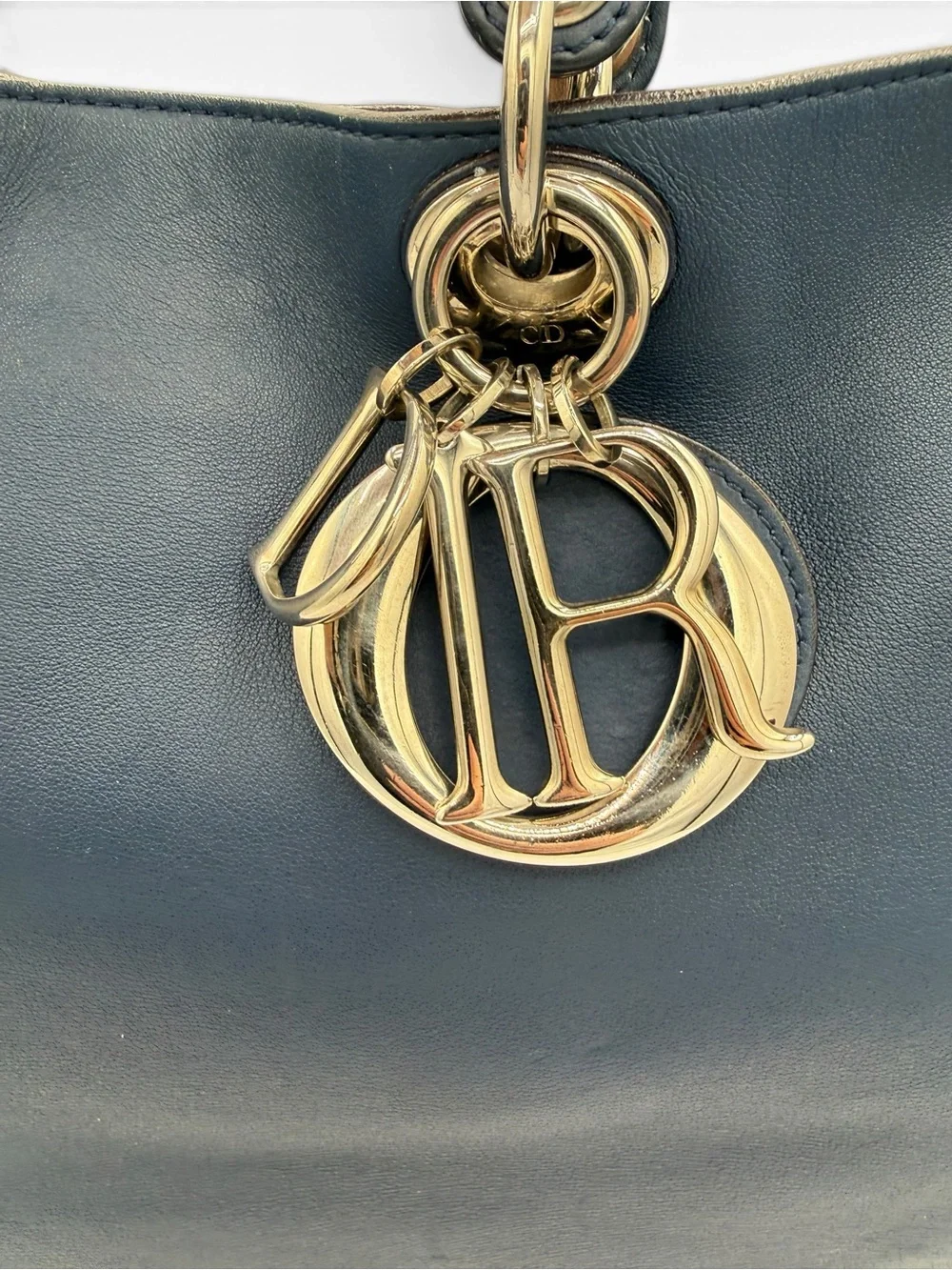 Dior Navy Leather Tote with Gold-Tone Logo Charm